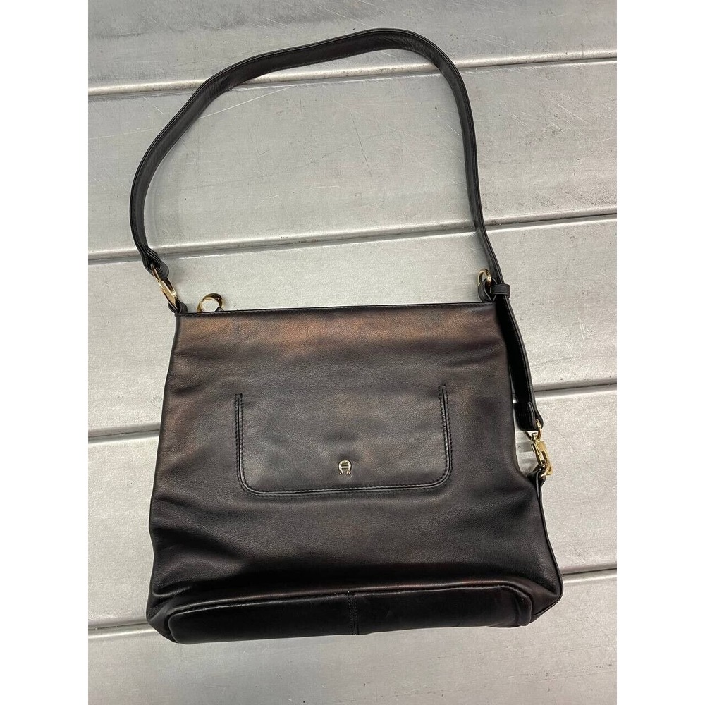 Etienne Aigner Black Leather Shoulder Bag Womens Handbag Purse‎